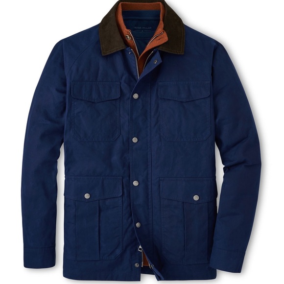 Peter Millar Mens Navy Blue Waxed Cotton Safari Field Jacket Size XL NWT $350 - Picture 12 of 15